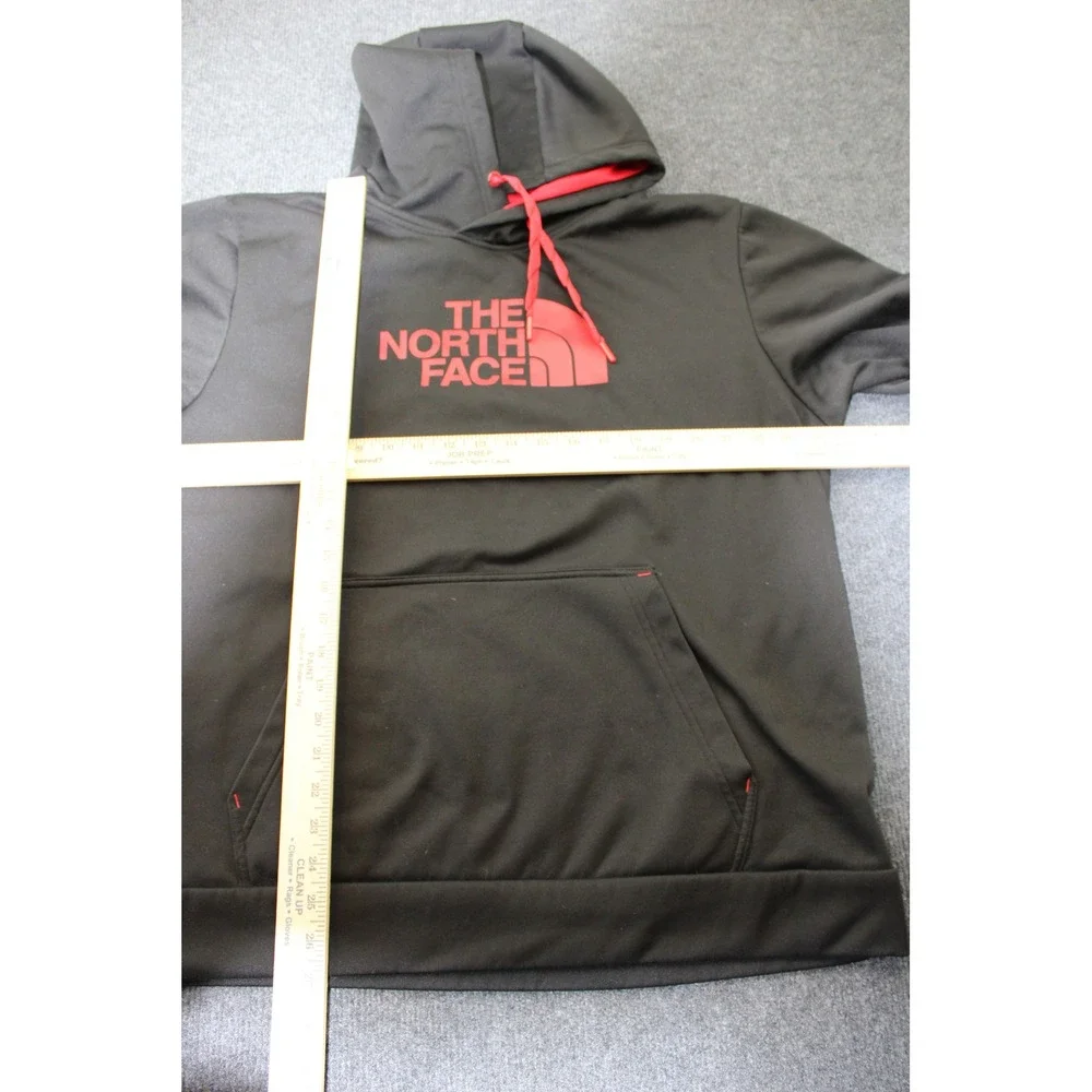 The North Face Mens XL Hoodie Black Red Logo Pullover Performance Sweatshirt